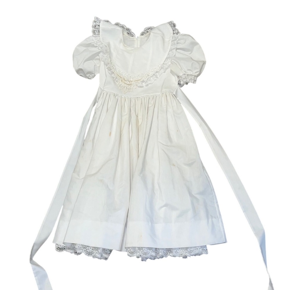 Jayne Copeland Vintage White Lace Pearl Flower Girl Communion Dress Girls